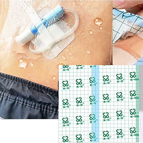 Peritonealdialyse-Duschschutz – 50 Stück/100 Stück, 20 x 20 cm Schutzkatheter-Wasserbarriere, wasserdichtes, transparentes Verbandspflaster für Stoma, Dialyse und laparoskopische Eingriffe,