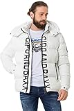 Cipo & Baxx Herren Steppjacke Winterjacke Kapuze Hoher Kragen CM201 Weiß L