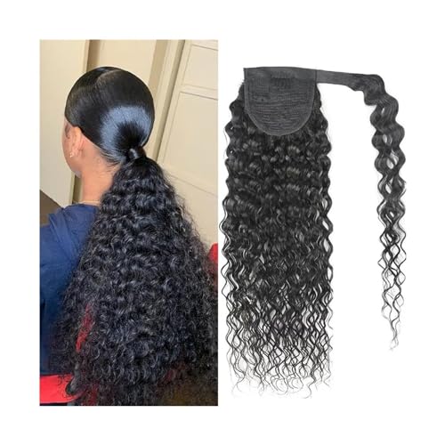 Pferdeschwanz Haarteil Deep Wave Wrap Around Pferdeschwanz, Clip-in-Welle, lockige Haarverlängerungen, 20,3–61 cm, brasilianisches Echthaar, Pferdeschwanz-Haarteil for schwarze Frauen Pferdeschwanz Ha