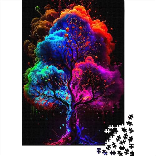 Baum Buntes Holzpuzzle für Erwachsene 1000 Teile für Erwachsene Schwierige Puzzles ganze Familie und die 75x50cm