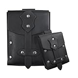 SOUTHJIELING 2 Stück/Set Mittelalterliche Würfeltasche Hüfttasche PU-Leder Münztasche Multifunktionale Kleingeld Geldbörse Gürteltasche Hüfttasche für Cosplay, Schwarz , 12x16cm/9x12cm