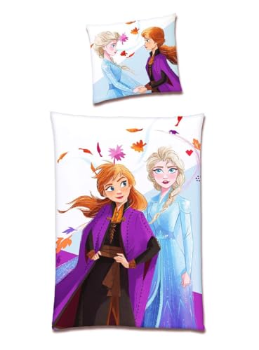 JACK Mikrofaser Fleece Bettwäsche 135x200cm 2 TLG. Disney Frozen die Eiskönigin Anna ELSA Blätter