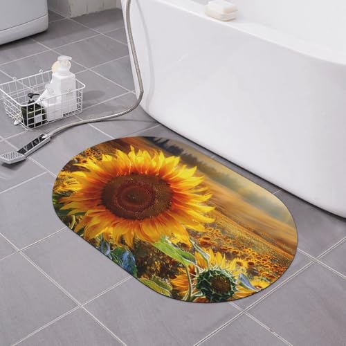 CSGJMYGS Badematte mit goldener Sonnenblumen-Diatomeenerde, weich, rutschfest, super saugfähig, Badezimmer-Bodenmatte, schnell trocknend, Kieselgur für Badezimmer, 60 x 40 cm