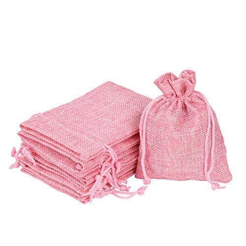 Stoffbeutel mit Kordelzug 24 Pack 10x13.5cm Leinwand Gunst Geschenk Taschen, Leinen Schmuckbeutel mit Kordelzug Jutebeutel Geschenktüten mit Kordelzug (Color : Pink, Size : 10x13.5cm)