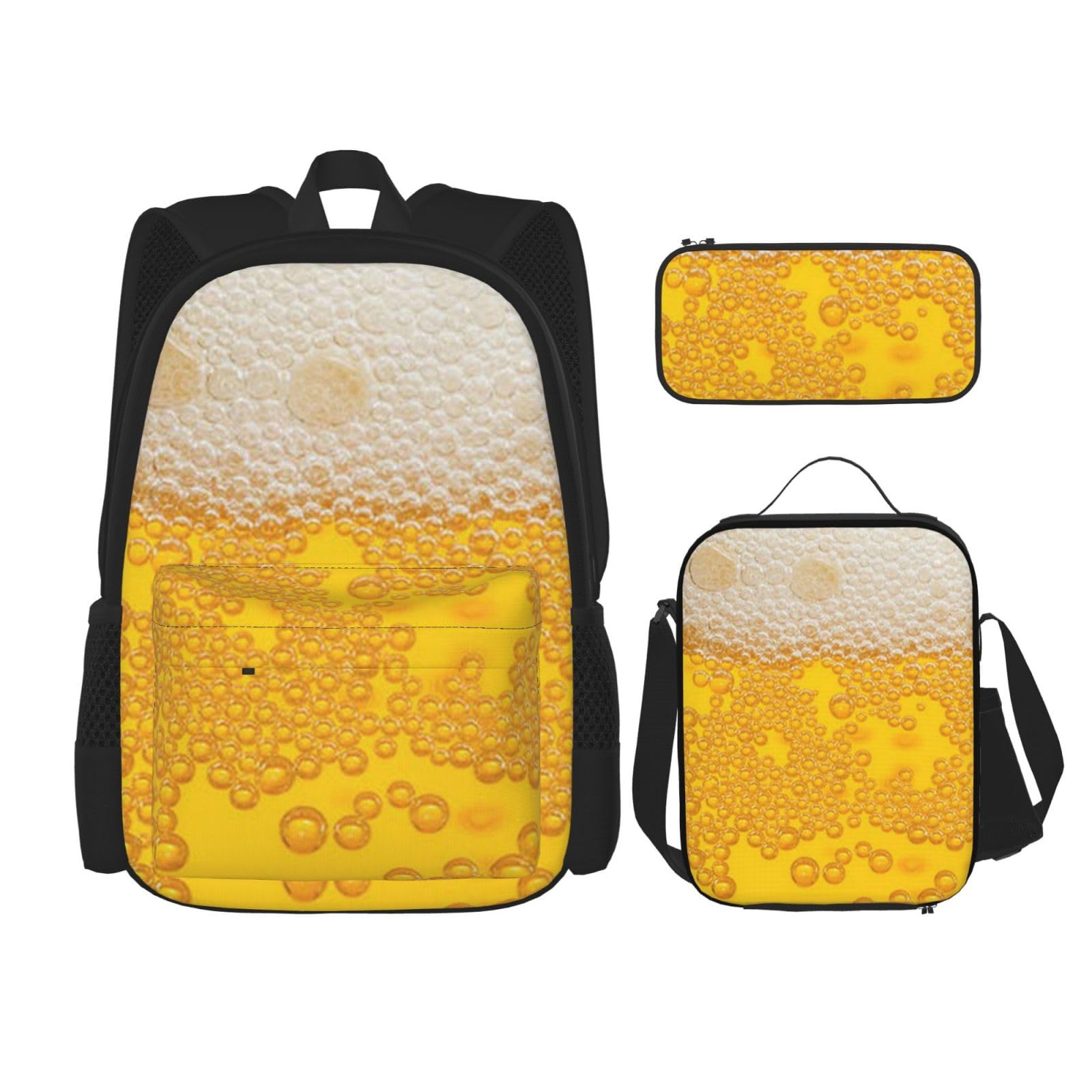 DENMER Mehrzweck-Schultasche mit passendem Federmäppchen und Lunchtasche, stilvolle All-in-One-Lösung, Bierschaum, Einheitsgröße