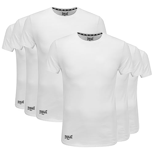 Everlast 6-Pack Men's Essential Crew Neck Undershirts Breathable, Tagless, Mens T Shirt 60% Cotton / 40% Polyester (M, White)