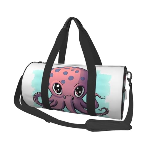 Süße Oktopus-Reisetasche, Handgepäcktasche, Wochenendtasche, Übernachtungstasche, Sport, Turnbeutel für Damen und Herren, faltbar, runde Reisetasche für Reisen, Sport, Fitnessstudio, Schwarz,