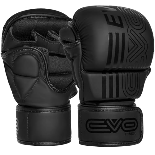 EVO Fitness MMA-Handschuhe für Herren und Damen, Leder, Sparring, Karate, Grappling, Muay Thai, Kampfsport, Kampfsport, Kampfsport, Boxen, Kickboxen (schwarz, groß)