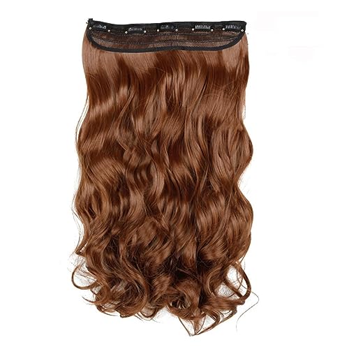 Clip-in-Haarverlängerungen Synthetische Haarverlängerungen, 24-Zoll-Haarverlängerungen, lange gewellte Damen-Clip-in-Haarverlängerungen in einem Stück, Schwarzbraun, Fake-Clip-Haarteil for Frauen Clip