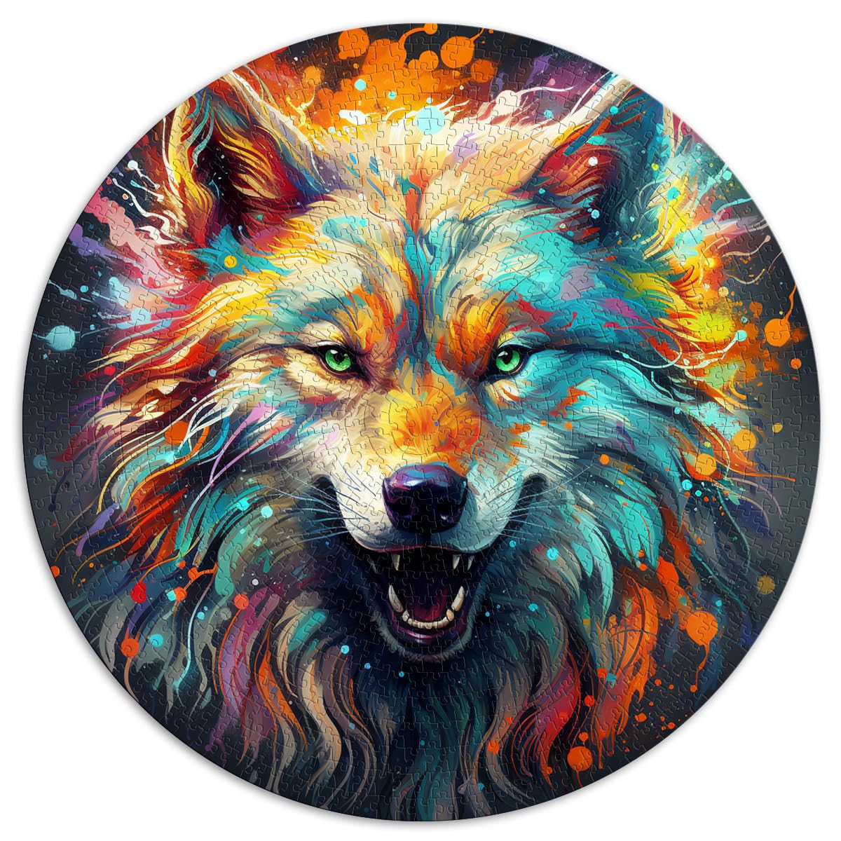 Spielzeug-Puzzle, Psychedelic Art Wolf, 1000-teiliges Puzzle für Erwachsene, 26,5 x 26,5 Zoll, Puzzle mit vollständig ineinander greifenden und zufällig geformten Teilen