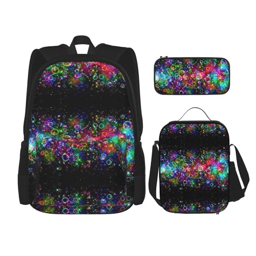 WURTON Helle schöne bunte Kunst Druck Schule Rucksack 3 in 1 Büchertasche Set mit Lunchbox Bleistift Fall Reise Laptop Daypacks