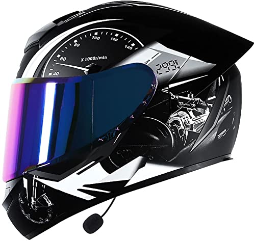 Bluetooth Motorradhelm Integralhelm Klapphelme,Erwachsene Integralhelm Motorrad Mit Anti-Fog Visier,Motocrosshelme Mit Eingebautes Mikrofon,DOT/ECE Zertifiziert (Color : G, Größe : 2XL=63-64cm)