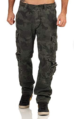 Jet Lag Herren Cargohose FW 011 Outdoor Seitentaschen Männerhose, Farbe:Green Camo, Bundweite:W32, Schrittlänge:L34