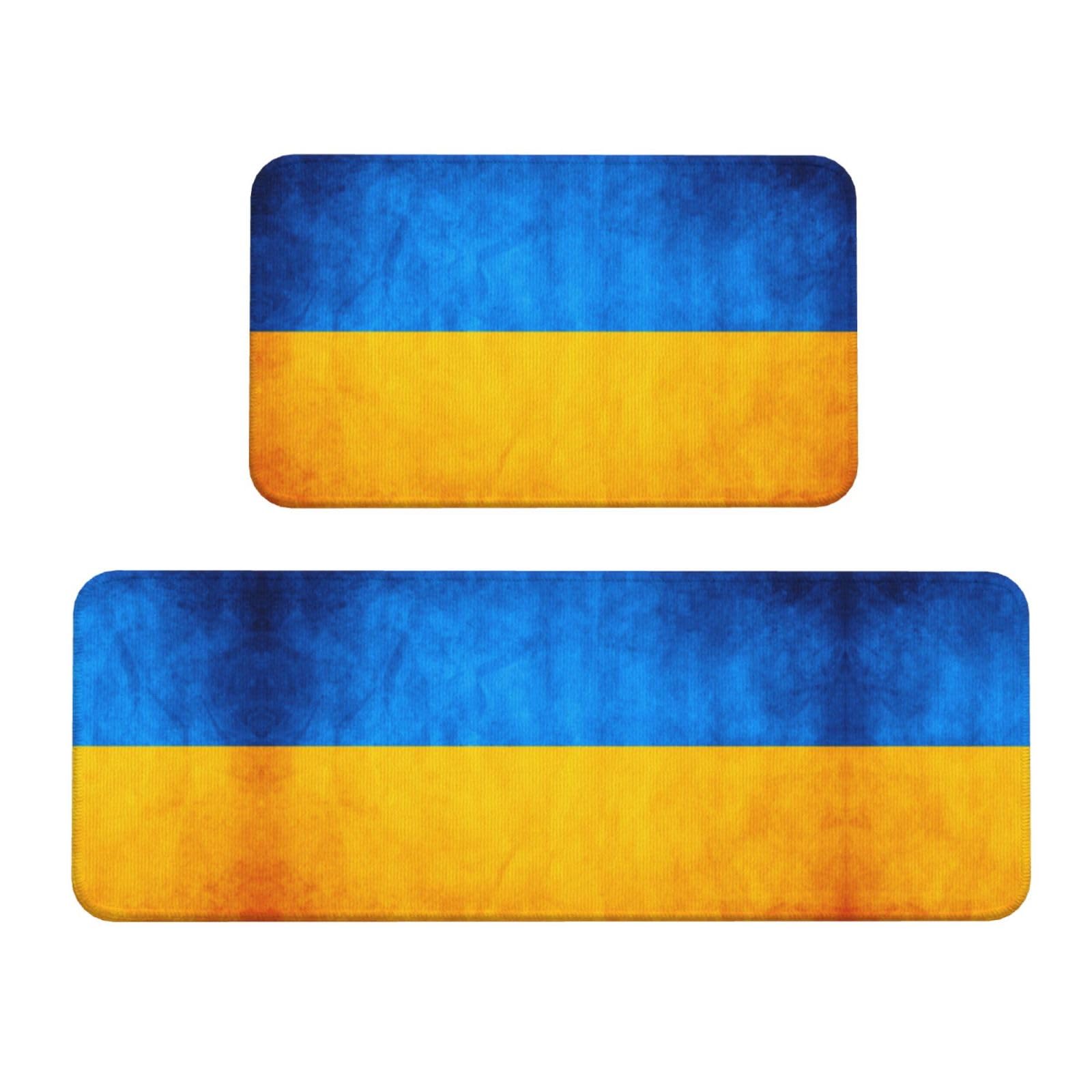 Küchenmatte mit ukrainischer Flagge, 2-teiliges Küchenteppich-Set, rutschfest, wasserdicht, für Küche, Flur, Büro