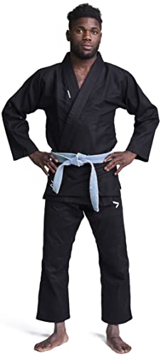 Ippon Gear BJJ GI Brazilian Jiu Jitsu Einsteiger Anzug inkl weißem Gürtel [Größe A1L I Pearl-Weave Material I 350gr/m² Stoffdichte I Reißfestes Material mit versiegelten Nähten] schwarz