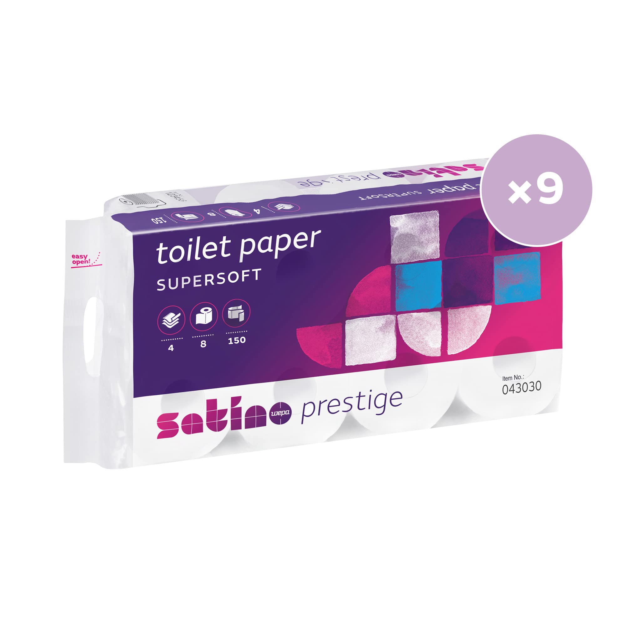 Satino by WEPA Prestige Toilettenpapier 043030 - Vorratspackung mit 72 Rollen - 4-lagig - hochweiß - EU Ecolabel zertifiziert - FSC-Mix zertifiziert - 150 Blatt je Rolle - supersoft