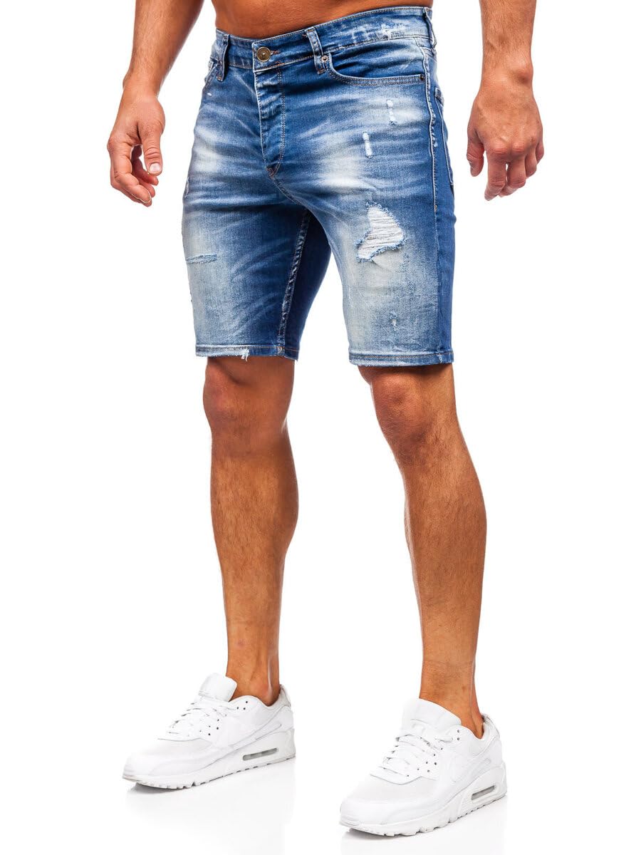 BOLF Herren Jeans Shorts Kurze Jeanshose Stretch Denim Bermudas Kurze Hose Cargo Cargoshorts Used Look Baumwolle Sommer Freizeithose Slim Fit 0464 Blau S [7G7]