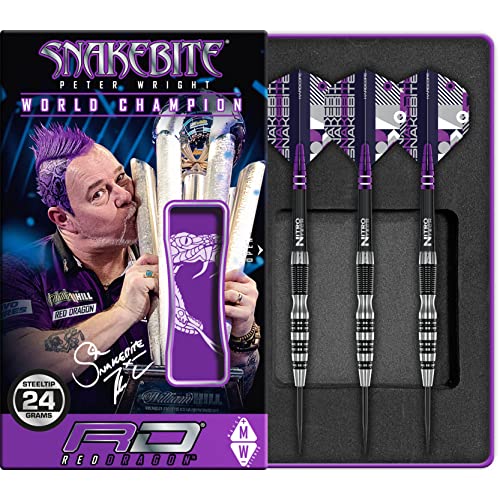 RED DRAGON Peter Wright Snakebite Black Racer 18 Gramm Professional Tungsten Dartpfeile Set mit Flights und Schäfte