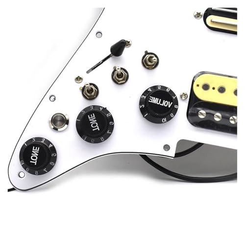 Schlagbrett Tonabnehmer für E Gitarre 1Set SSH Gitarren-Schlagbrett-Verdrahtung geladen vorverdrahtet + Stille-Schalter ST E-Gitarre Doppelspule Pickup 12 Farbe(White with switch)