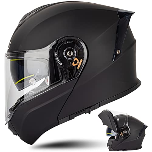 Motorradhelm Klapphelm Flip Helm Integrierter Multifunktion Modularhelm mit Doppelvisier Sonnenblende Motorrad Scooter Cruiser Helm Männer Und Frauen DOT/ECE-Zertifiziert, Matt Schwarz-4XL(67~68cm)