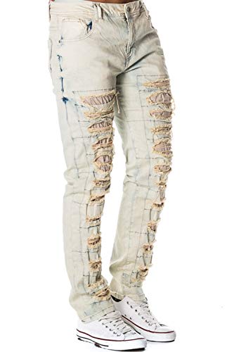 Cipo & Baxx Herren Jeans Hose Destroyed Used Hose Frayed Denim Straight Fit Waschung Jeanshose CD262 Hellblau W32 L34