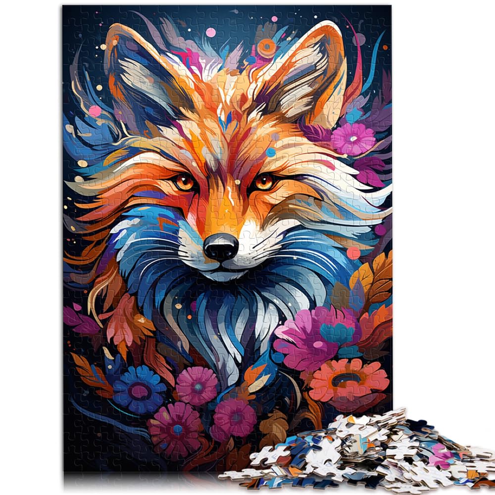 Puzzle für farbenfrohes, psychedelisches Fuchstier für Erwachsene, Puzzle 1000 Teile, Holzpuzzle, Lernspiele für Zuhause, DIY-Spielzeug, 1000 Teile (50 x 75 cm)