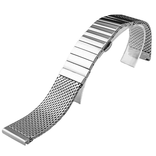 THBGTCNQ Uhrenarmband aus massivem Edelstahl mit ML-Schmetterlingsschließe, Einzelglied, 18 mm, 20 mm, 22 mm, 24 mm, Band mit Stiften(Silver,18mm)