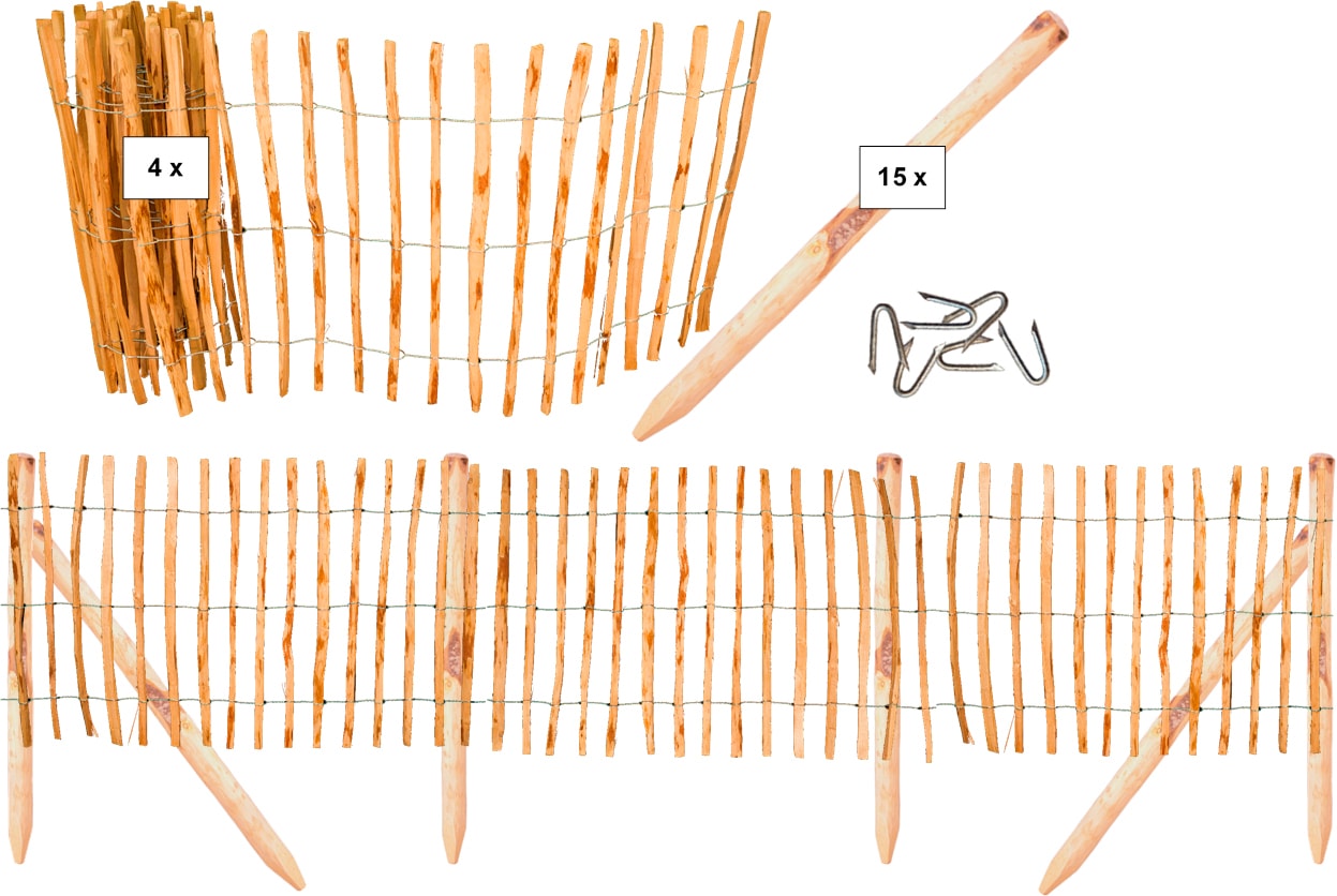 Tetzner & Jentzsch Gartenzaun "Rollzaun Rosswell 2", (Set), 90 cm hoch, 4 Elemente für 20 Meter Zaun, mit 15 Pfosten