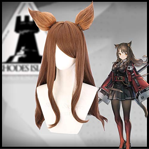 LINLINCD Cosplay wig Spiel Arknights! Skyfire Texas Perücken Cosplay Kostüm Frauen Süße braune lange Haare Halloween Karneval Rollenspiel Haarteil Perücke und Ohren