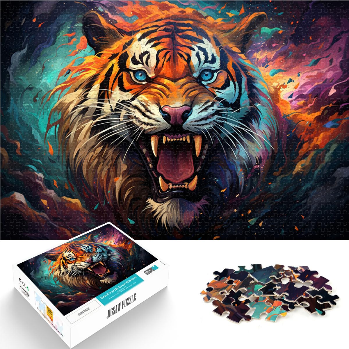 Puzzle für farbenfrohen Wilden Tiger, 1000 Teile, Holzpuzzle, jedes Teil ist einzigartig – anspruchsvolles, unterhaltsames Familienspiel, 1000 Teile (50 x 75 cm)