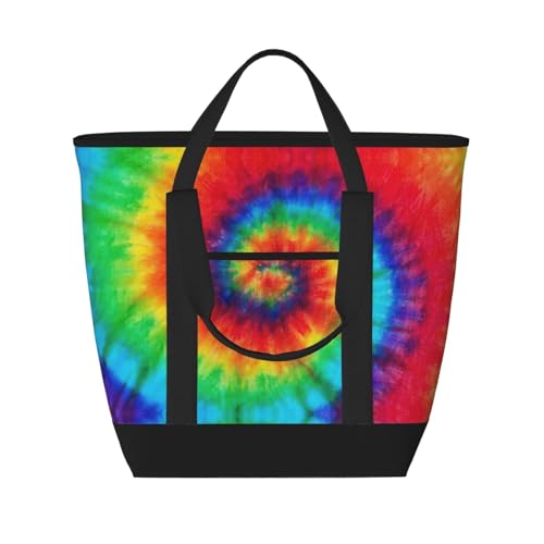 YQxwJL Batik-Hippie-Druck, große Kapazität, isolierte Lunchtasche, wiederverwendbare Einkaufstasche mit Reißverschluss, für Damen und Herren