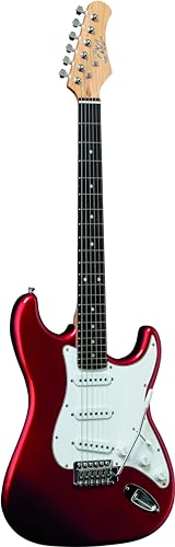 Eko Guitars S-300 Chrome Red E-Gitarre, Form Stratocaster, Konfiguration S/S/S, 22 Tasten, Farbe Chrome Red