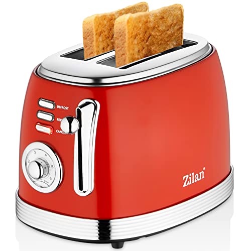 60er Jahre Retro Toaster 2 Scheiben Edelstahl | Toaster 2 Scheiben | Doppelschlitz Toaster | 6 Stufen | Indikatorleuchte | Toastautomat | Abschaltautomatik | Herausziehbare Krümelschublade