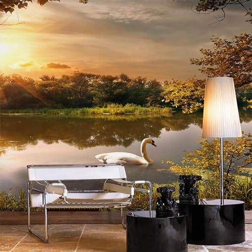 Schöner Sonnenuntergang See Schwäne 3D Tapete Poster Restaurant Schlafzimmer Wohnzimmer Sofa TV Dekorative Wand-400cm×280cm