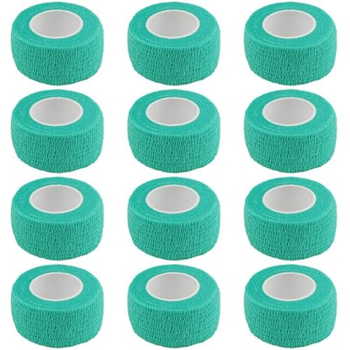 12 Rollen 2,5 cm Selbstklebende Bandage Vet Wrap Kohäsive Bandage Tierbandage Selbstklebende Bandagen für Haustiere und Haustiere Knöchelverstauchungen-Grün