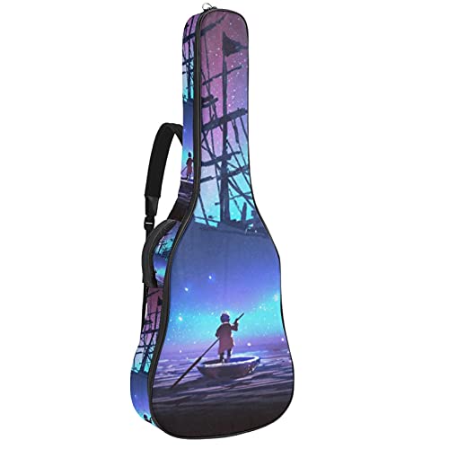 Gitarrentasche Gig Bag Gepolsterte Wasserdicht Gitarrenhülle für Akustikgitarre 40/41 / 42 zoll Blaues Sternenhimmelschiff 108.9x42.9x11.9 cm