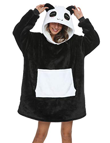 Panda Kuscheldecke mit Taschen Lustige Pulli Decke mit ärmeln Tragbare Blanket Hoodie Herren Oversize Wärm Kuscheldecke Deckenhoodie Personalisierte Geschenke(Panda, L)