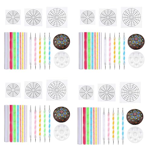 Remingtape Mandala Punktierschablonen Werkzeuge Rock Malerei Kit Kugelstift Punktier Werkzeuge Inklusive Schablone, Farbwanne (68 Paket)