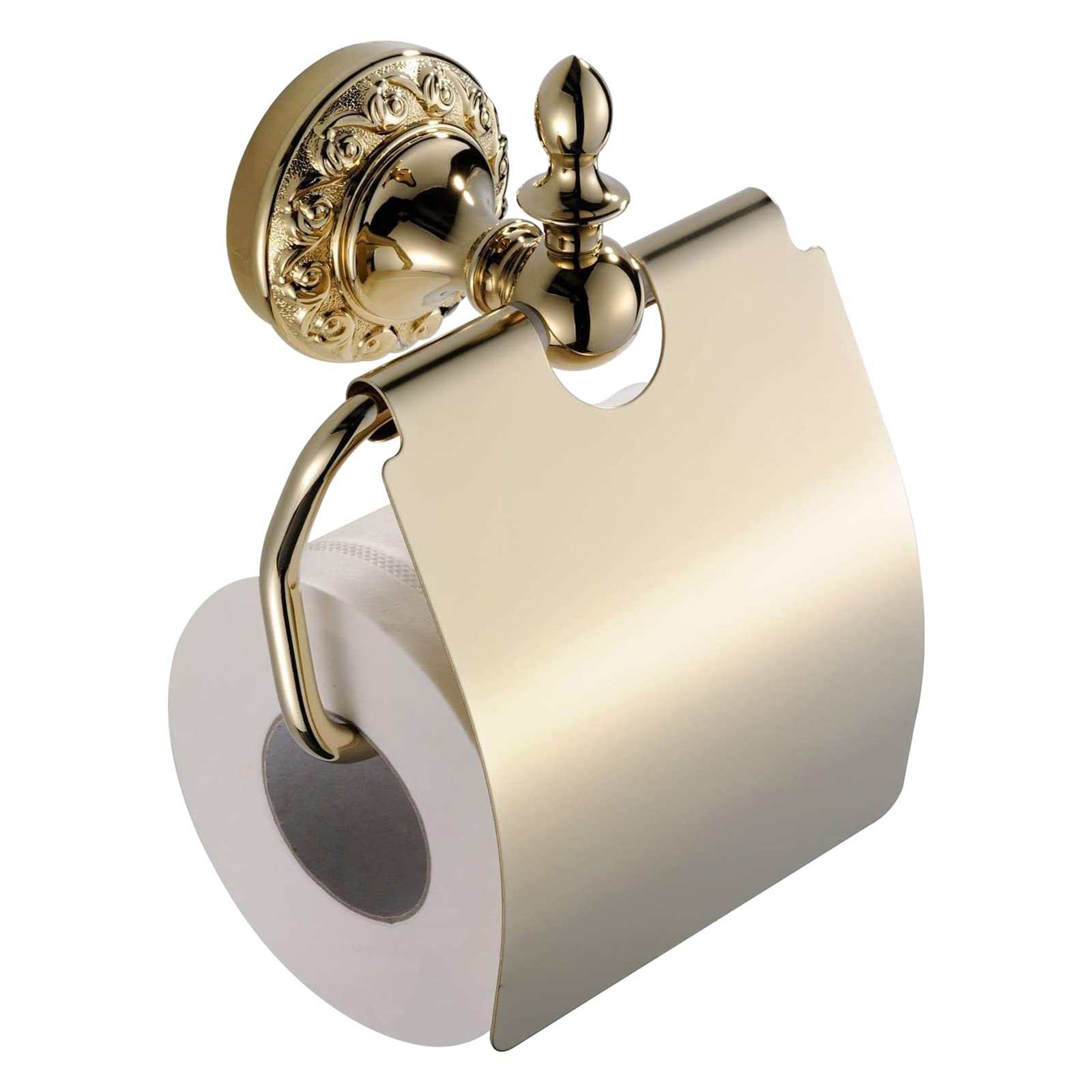 CASEWIND Klorollenhalter Gold, Toilettenpapierhalter Wandmontage, Wand WC Papierhalterung mit Deckel Messing zum Bohren