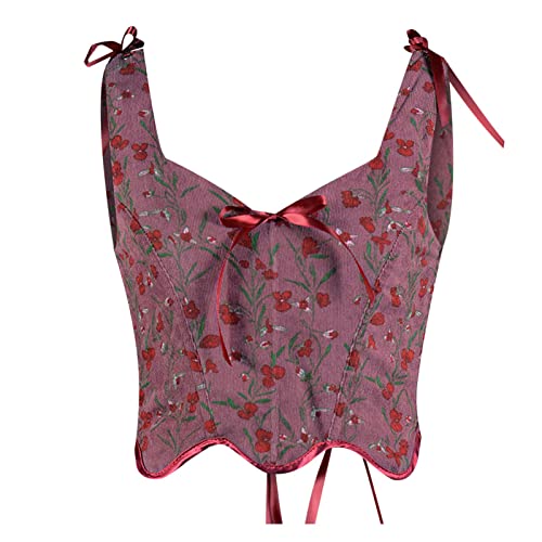 Korsett Damen Bauchweg Corset mit Schnürung Sexy Öse Spitze Blumendruck Unterbrust Vollbrust Oberteil Gräten Rückseite Gürtel Taillenformer Elegant Vintage Palast Stil Corsage Überbrus Shaperwear