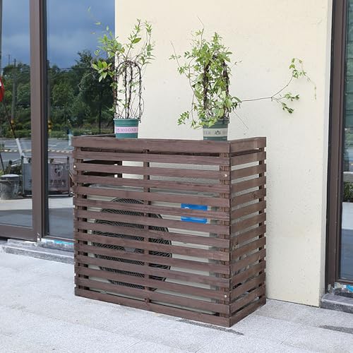 Klimaanlage Abdeckung, Sichtschutz Dekorative für Außengerät aus Holz, Sonnenschutz Verkleidung Zaun für Outdoor Wärmepumpe Wärmepumpen Klimagerät Außenklimaanlage Garten(Carbonized color,85*35*80cm)