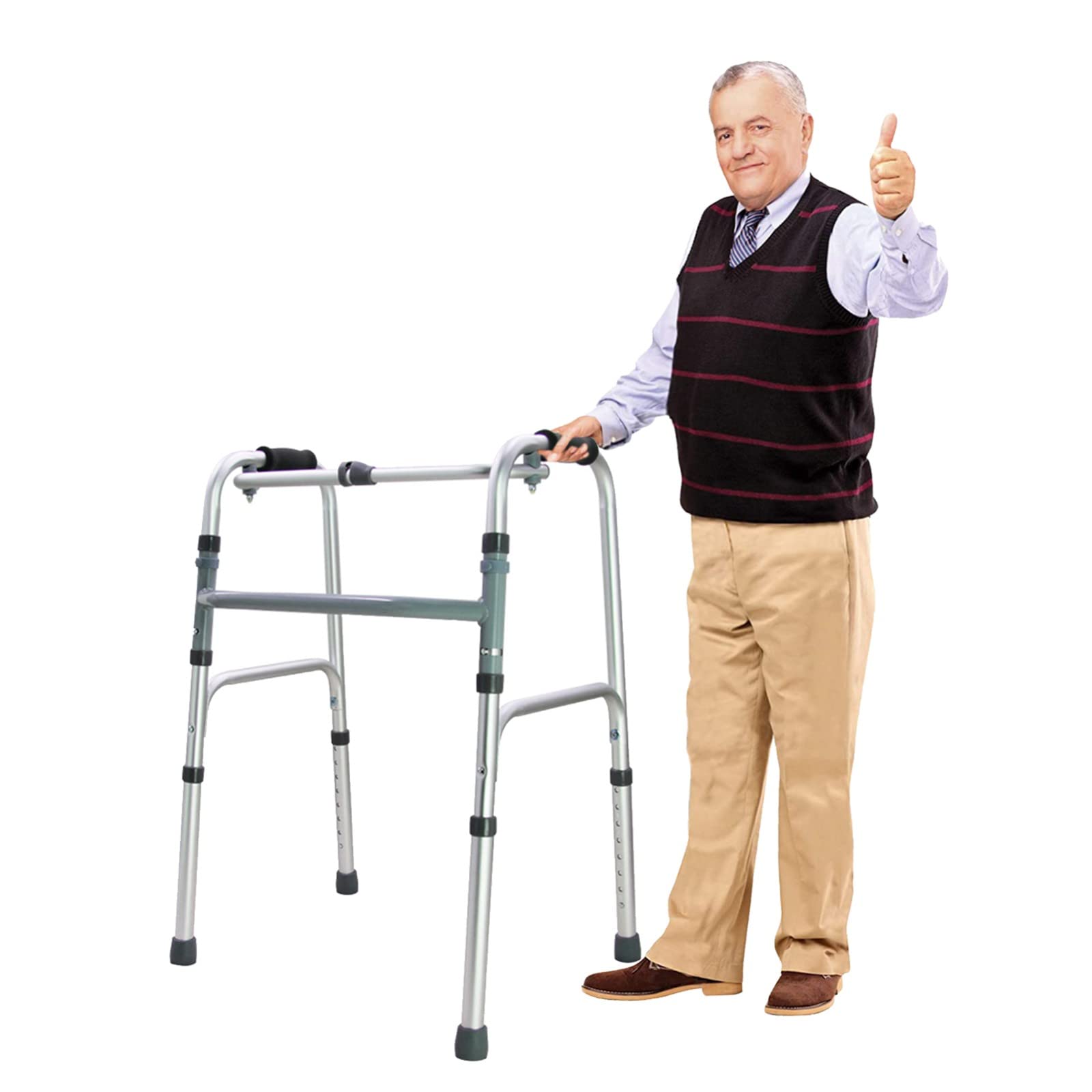 Gehgestell, Rollator Standard, klappbar, höhenverstellbar, Hilfsmittel für unterstütztes Gehen, klein, leicht, ohne Rollen, schmal, S, für Senioren, Behinderte, Gehhilfe