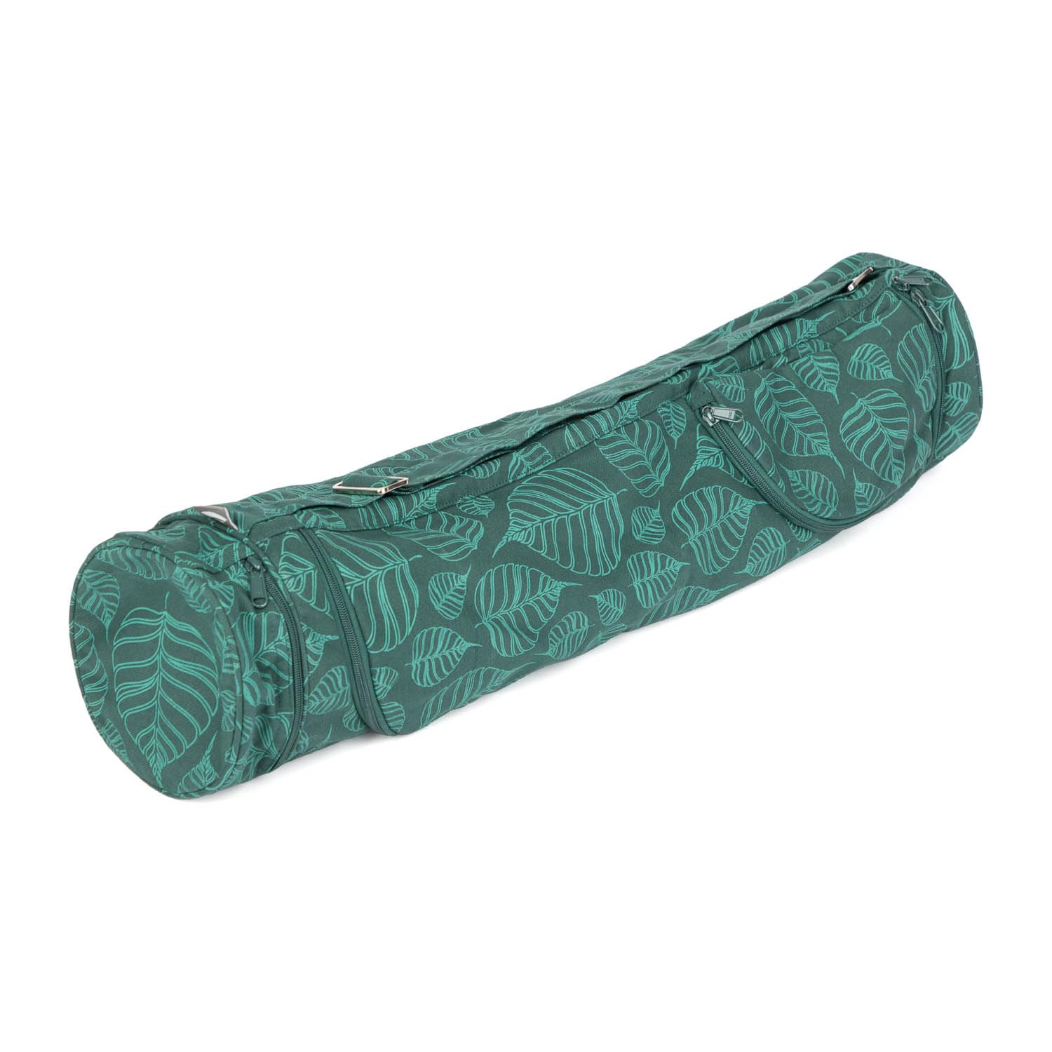 Bodhi Yogatasche ASANA Bag Cotton | Maharaja Collection | Yogamattentasche in verschiedenen Größen | Baumwolltasche für Yogamatte & Zubehör | inkl. Außentaschen | 60 cm | Bodhi Leaves/deep Green