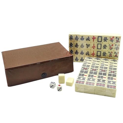 BFVAKBKYT Chinesisch Majong Set, Traditionelle chinesische Spiele, 144 weiße gravierte Mini-Kacheln, for Familientreffen und Freizeit, Spielegeschenke im chinesischen Stil