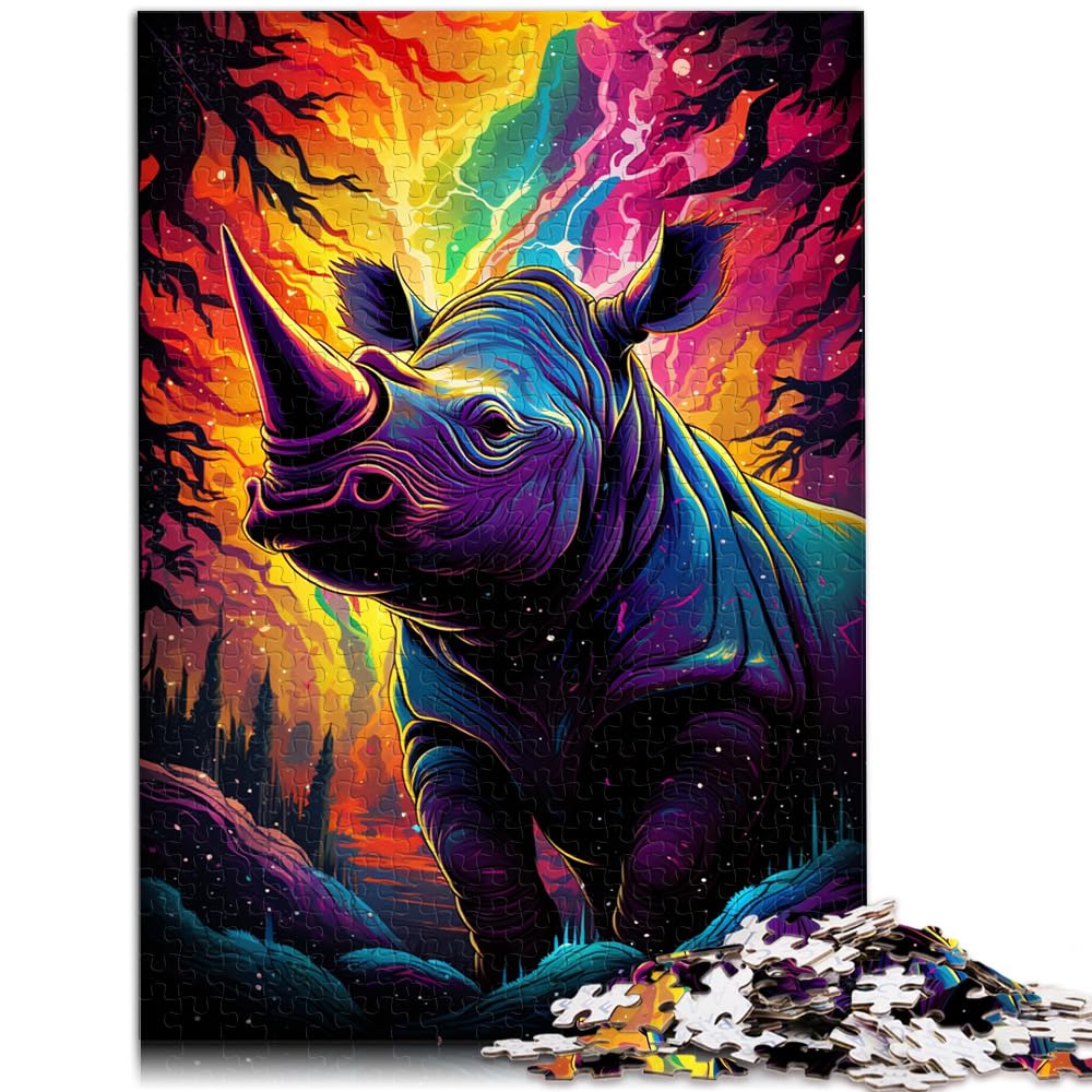 Puzzles für Puzzle Farbe Nashorn Puzzle 1000 Teile Holzpuzzle Familienspiel Stressabbau Schwieriges Herausforderungspuzzle 1000 Teile (50x75cm)