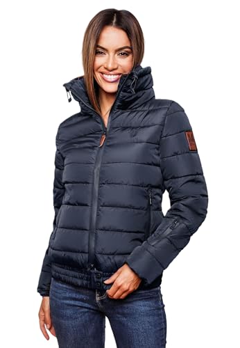 MARIKOO Damen Winter Jacke Stepp Winterjacke Stehkragen gefüttert warm B667 [B667-Poiso-Navy-Gr.S]