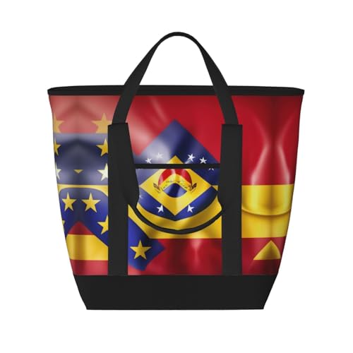 YQxwJL Isolierte Kühltasche mit Venezuela-Flagge, großes Fassungsvermögen, Einkaufstasche, Reisetasche, Strand, wiederverwendbare Einkaufstasche für Erwachsene, Schwarz, Einheitsgröße