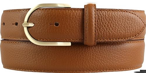 BELTINGER Italienischer Damen-Gürtel, 35 mm breit, Damen, Chinogürtel, Hosengürtel, strukturiertes Leder, Schließe Gold | Tabac 100cm