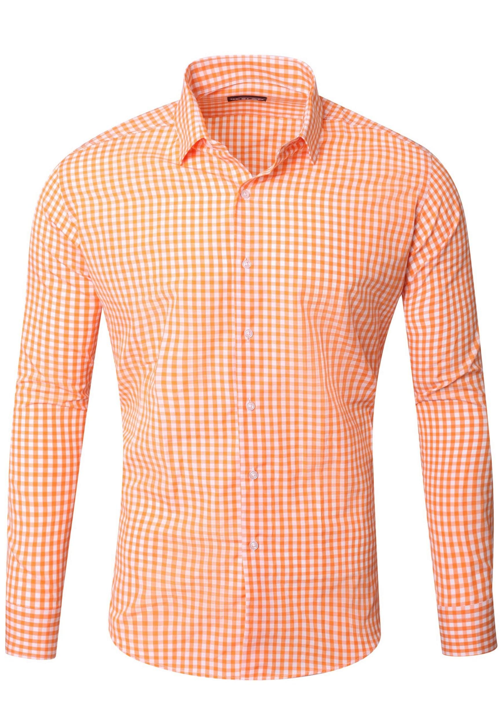 Reslad Kariertes Hemd-Herren Slim Fit Freizeithemd kariert Hemd Trachtenhemd Karo-Hemd RS-7007 Orange L