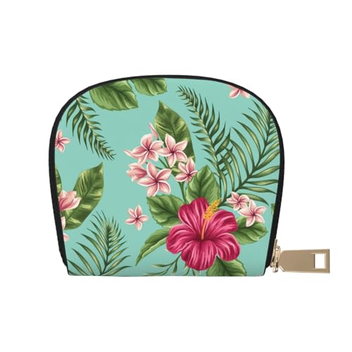 YFSGDLBN Hawaiianische tropische Blätter Blumen gedruckt Leder Shell Karte Tasche Reißverschluss Kartenhalter Münzorganizer, weiß, Einheitsgröße